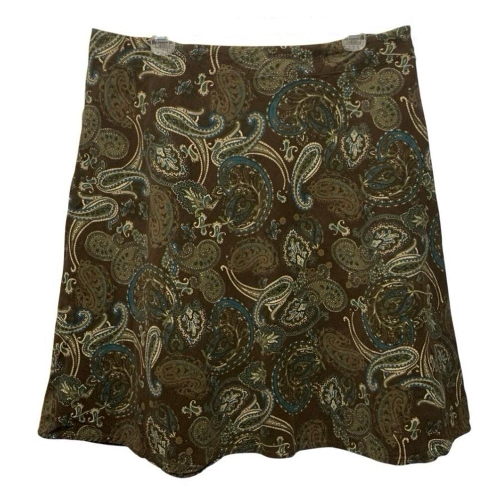 St John’s Bay Y2K Paisley Corduroy Skirt Womens 16 Brown Teal Boho Whimsigot